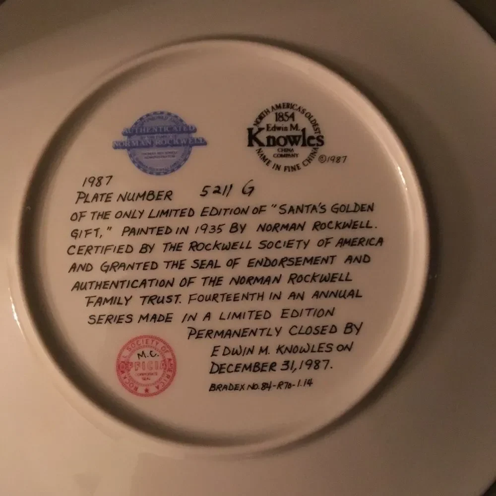 Santa’s Golden Gift Plate by Norman Rockwell 1987